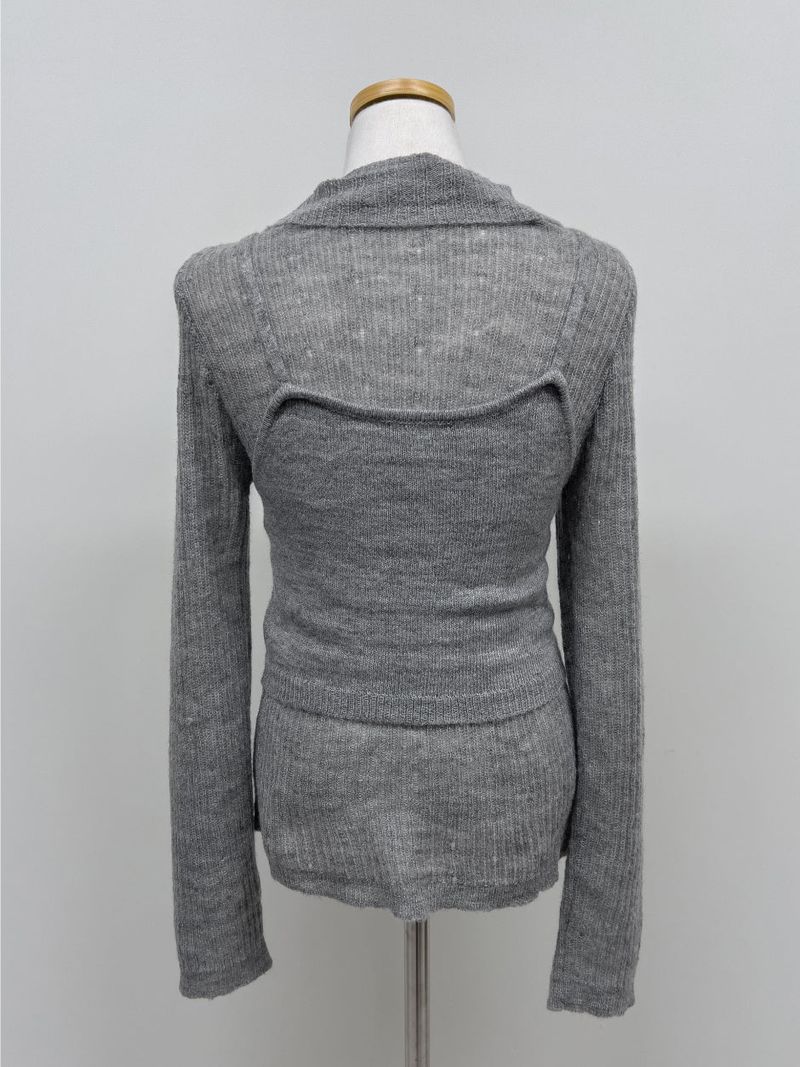 [Bustier set] Collar Wool See-through Knit