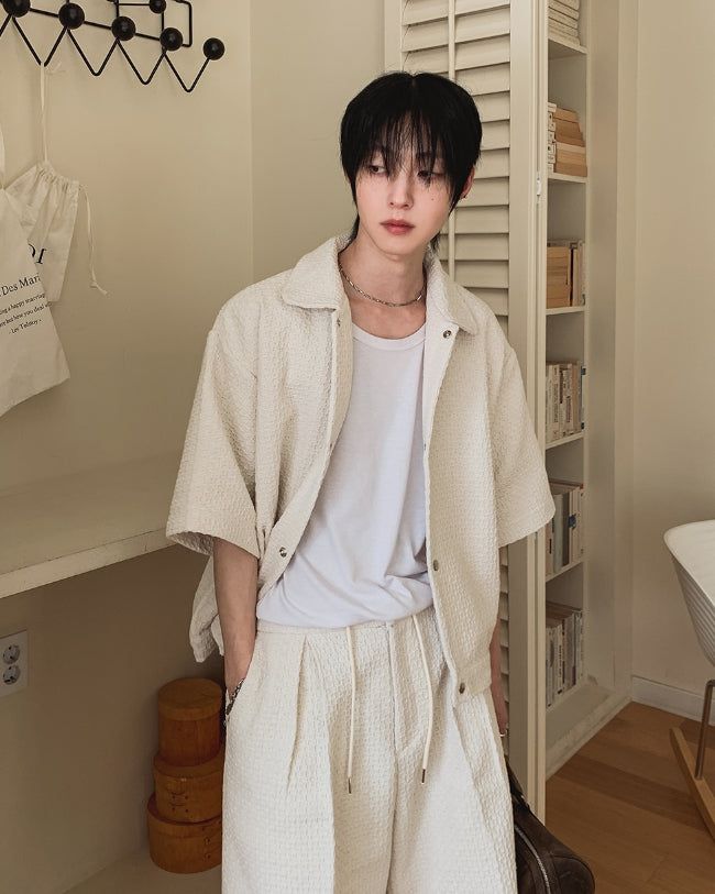 Bound Tweed Half Shirt Jacket Pants Set