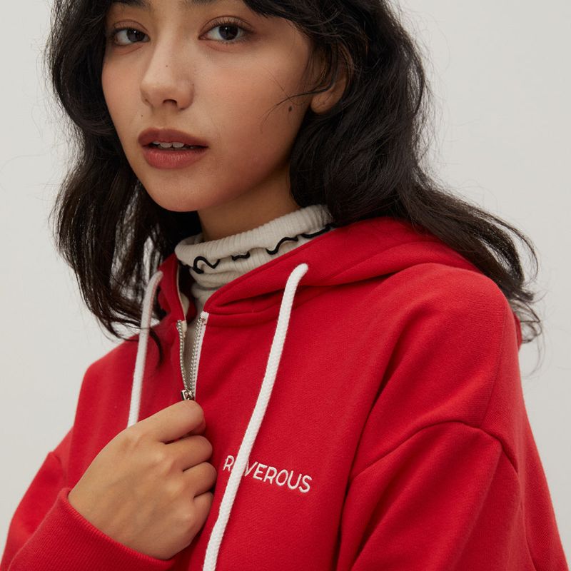 Half Zip-up Hoodie Sweatshirts Red