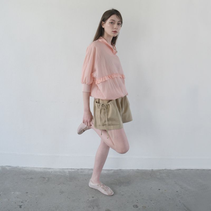 Pink Nylon Ruffle Blouse
