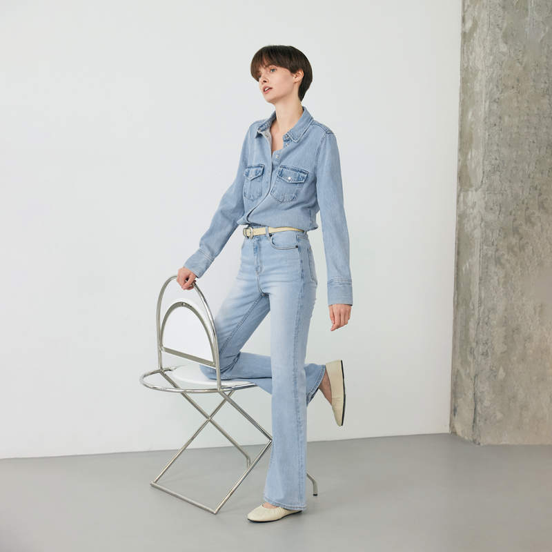 Light blue wide boots cut - D001
