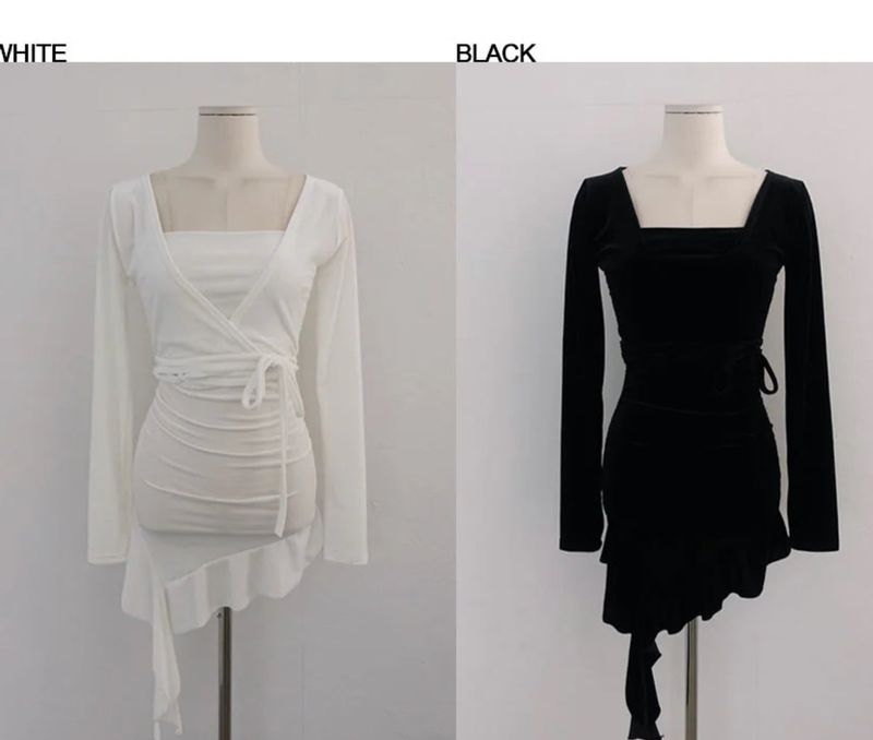 MOUSSE VELVET TUBE FRILL MINI DRESS WITH WRAP CARDIGAN SET (3COLORS!)