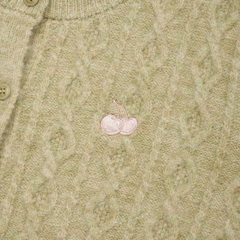 SMALL CHERRY CABLE KNIT CARDIGAN [GREEN]