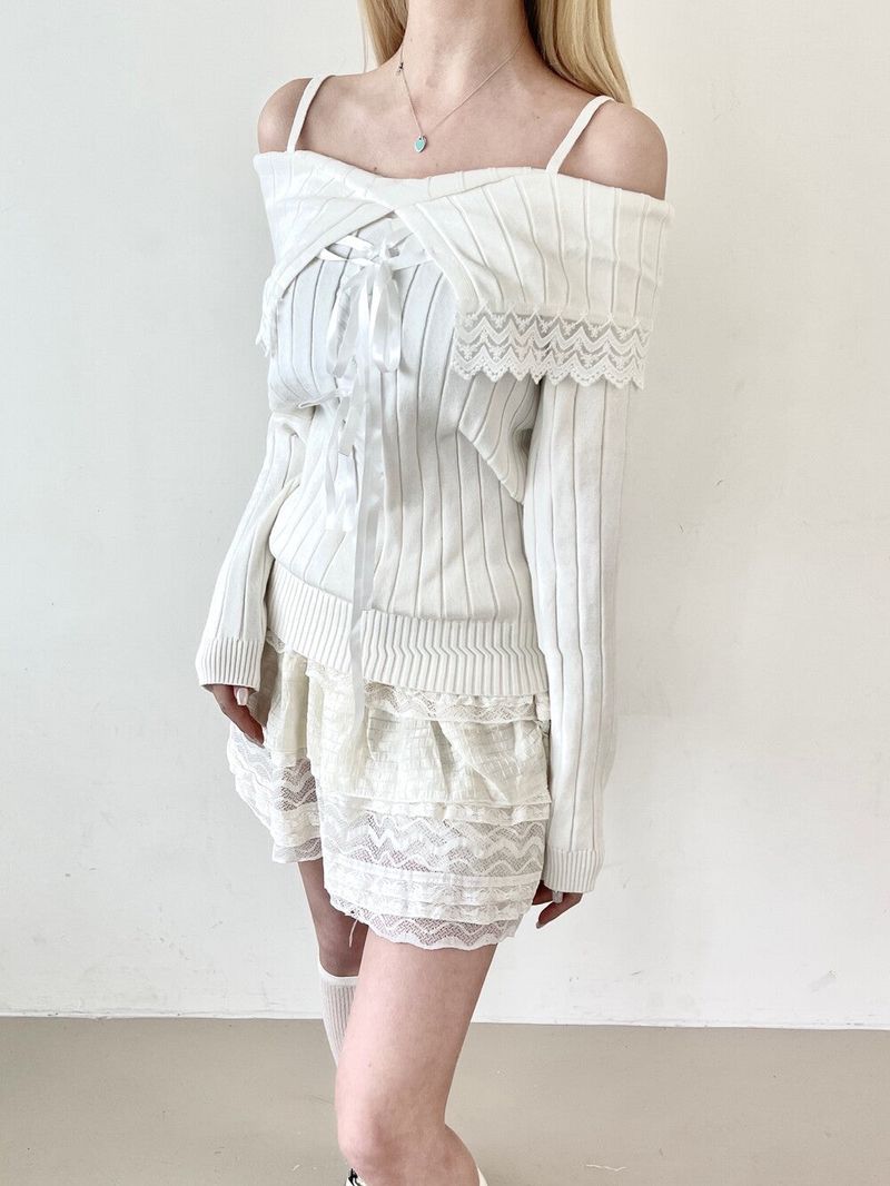 1445. Ribbon off sholder knit