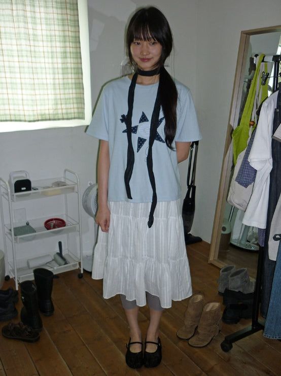 Hariki Stripe Banding Midi Skirt