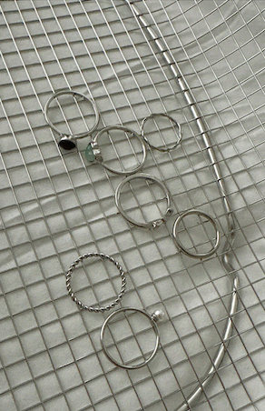 KITCH HEART & PEARL RING SET (SILVER, GOLD 2COLORS!)