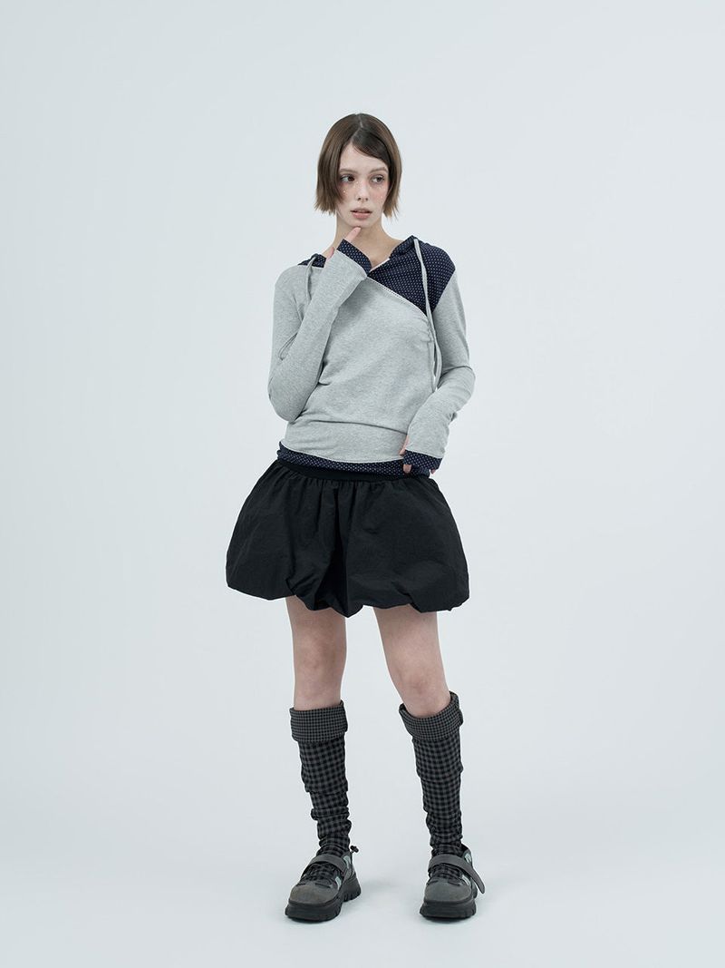 dot wrap layered hoodie / gray