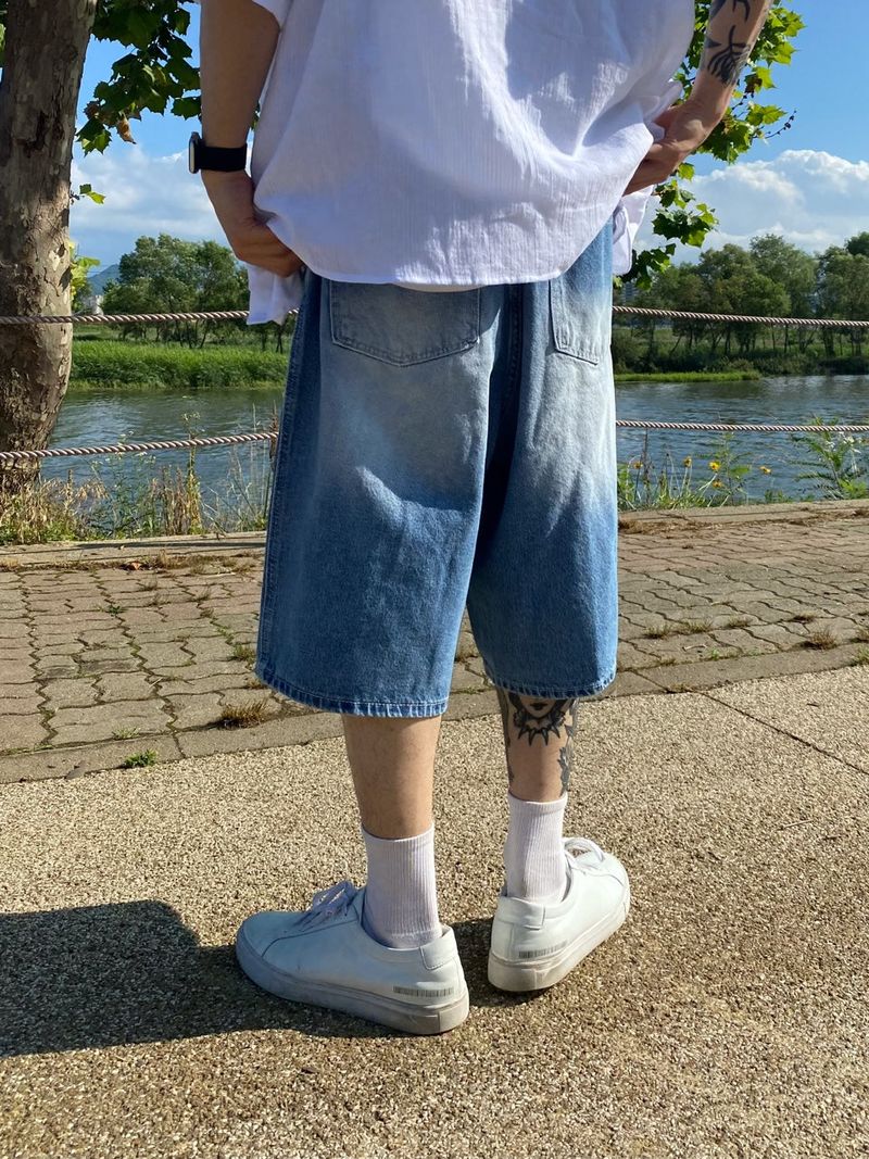 Sand denim half pants