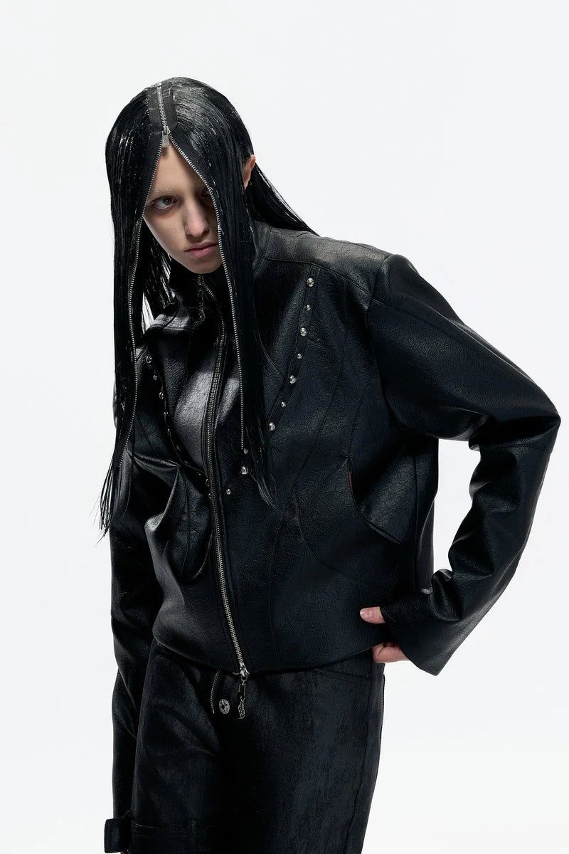 Waxed Studded Zip Jacket