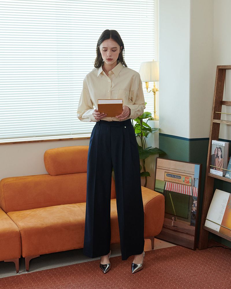 テーラードダブルプリーツスラックス [NAVY]