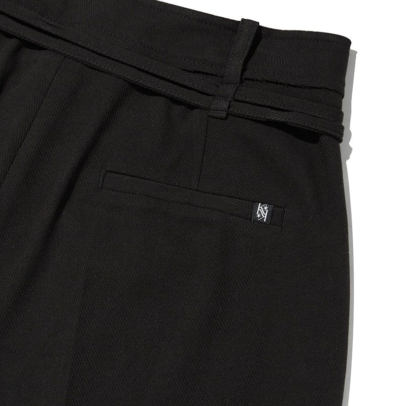 COLLECTION STRING CUT OFF WIDE SLACKS [BLACK]
