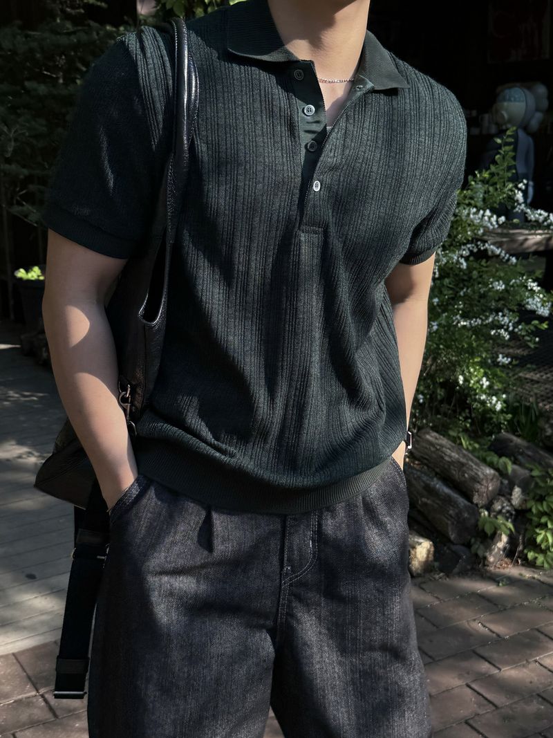 Texture collar knitwear short-sleeve