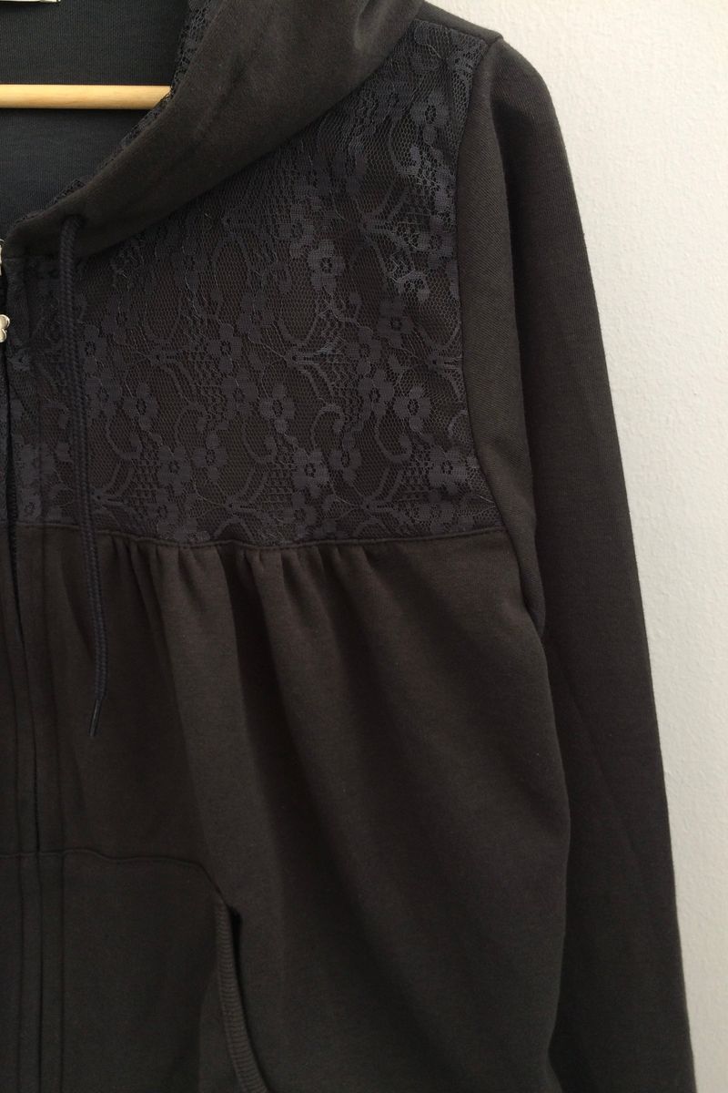 Flower Lace Half-Shirring Hooded Zip-Up