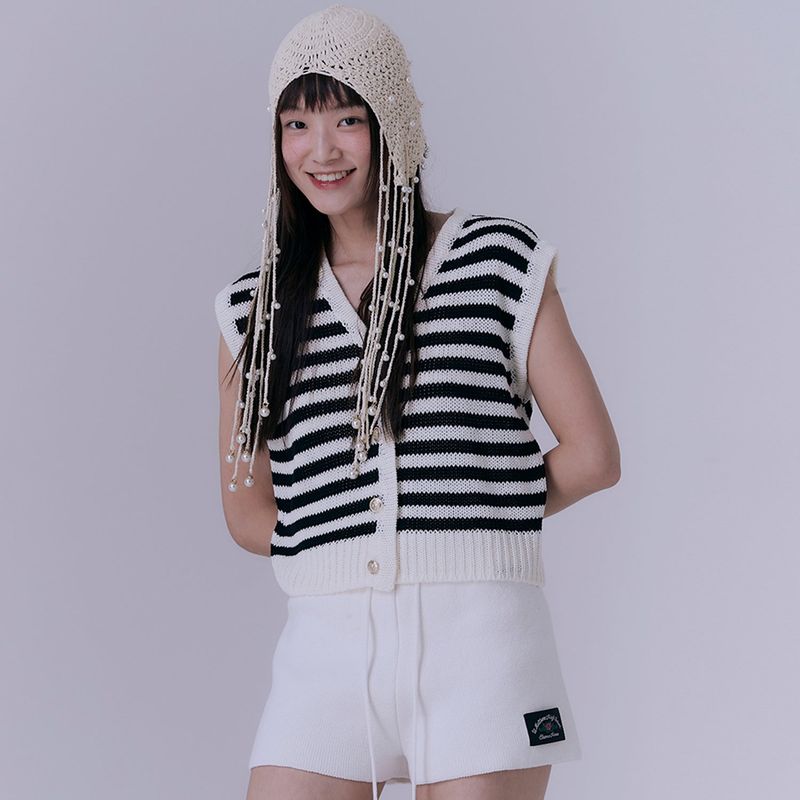 SILN（シルン）の「マリンストライプニットベストカーディガン (BLACK)（トップス）」