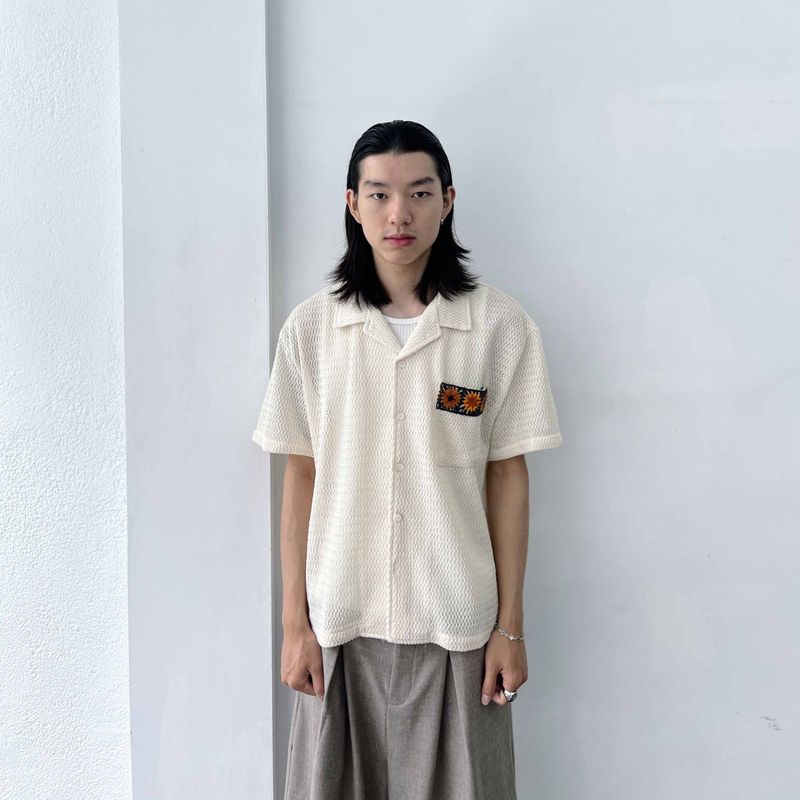 Textured Patch Pocket Short Sleeve Shirt