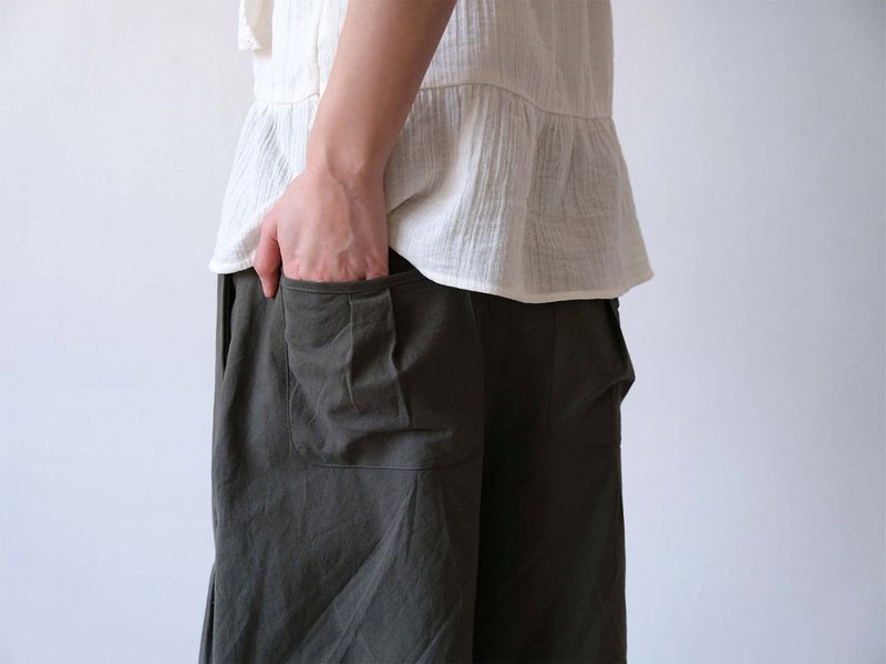 Shirring Cotton Pants (Khaki)