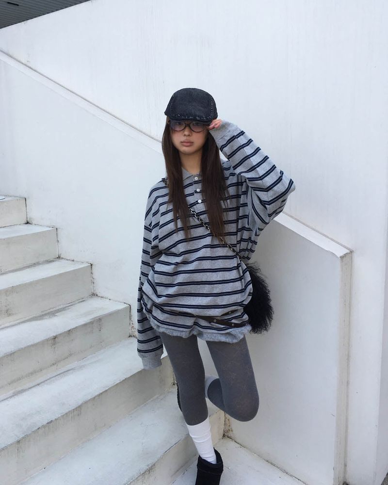 (Unisex) Stripe collar T