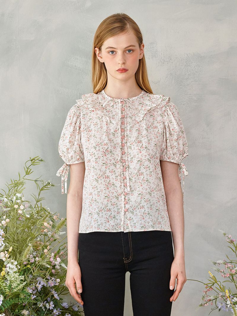 Floral Frill Pink Button Blouse