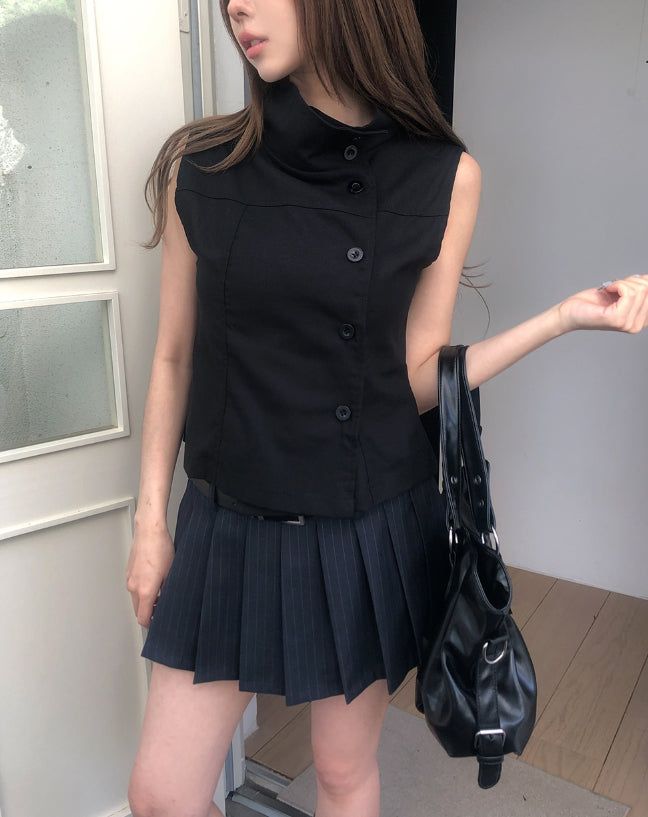 ニアアンバランスハイネックボタントップ