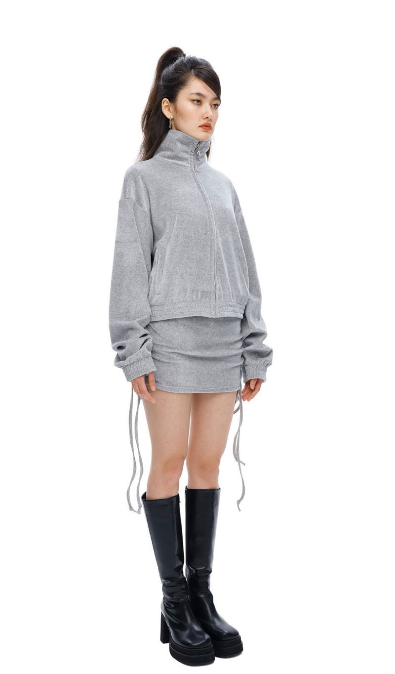 [ISK004-10] VELOURS SHIRRING SKIRT GRAY