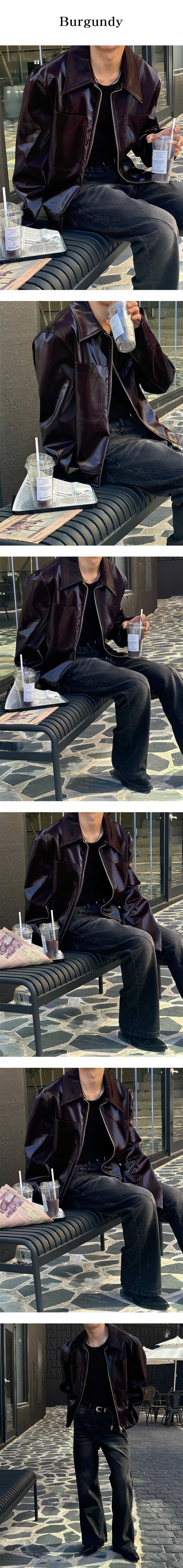 [F/W] Enamel leather short jacket(2color)