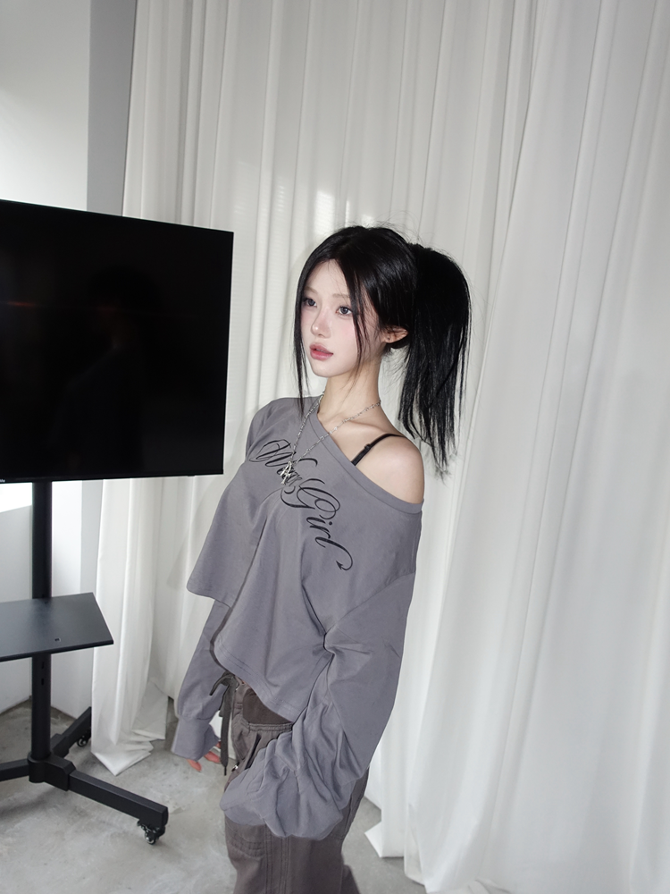 wave one shoulder crop T