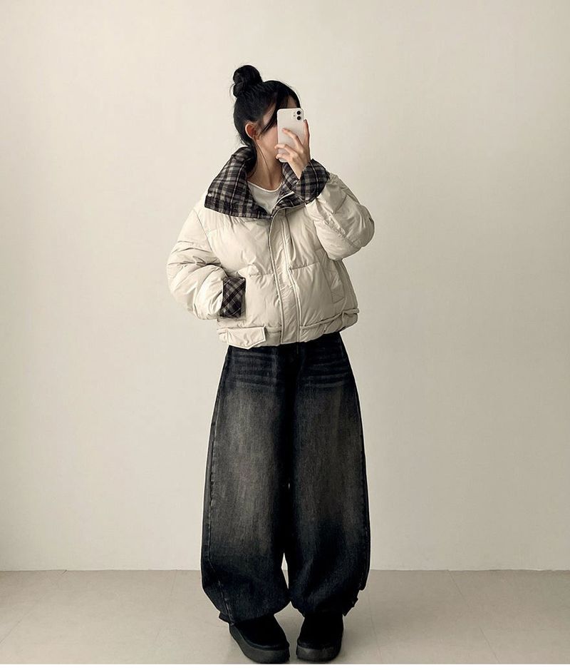 Pomi checkered lining padded jumper