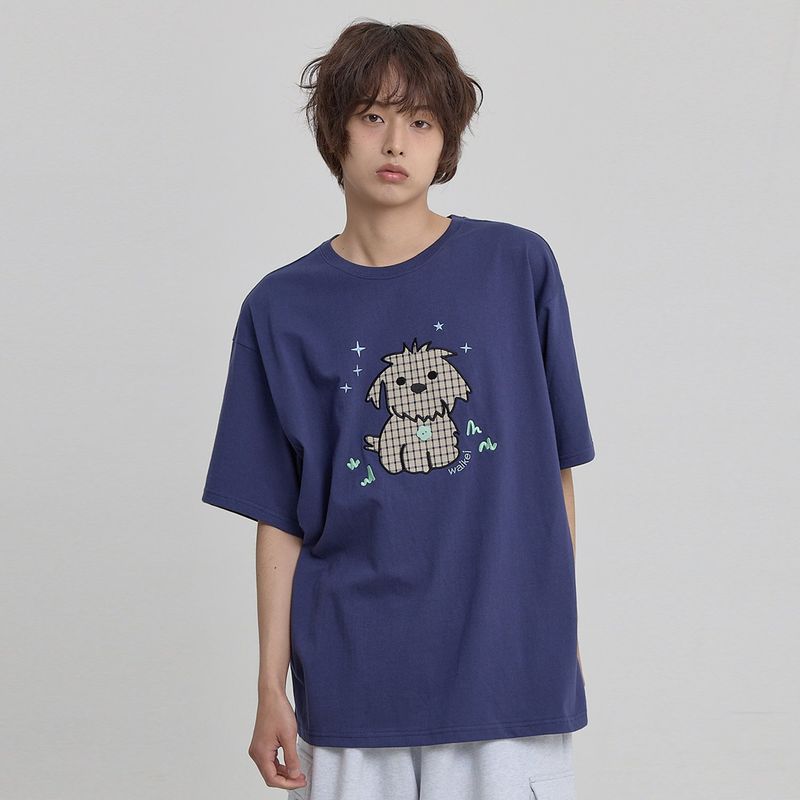 Maltese Check Applique Button Half T-shirt