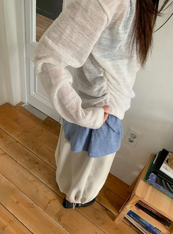 Ryoka Summer Layered V-Neck Wrap Hood Knit