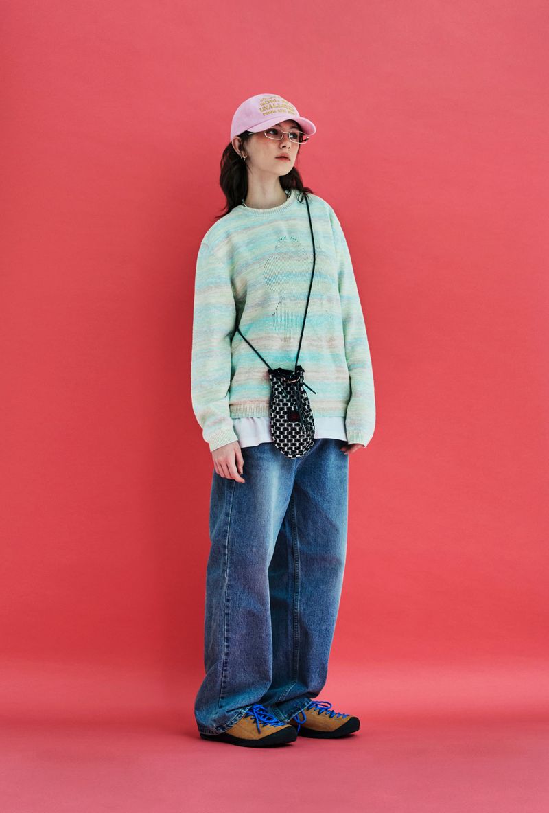 FLOWER GRADATION STRIPE KNIT / LIGHT GREEN
