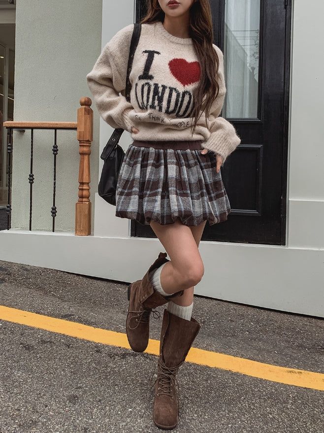 Pilen Check Pumpkin Mini Skirt