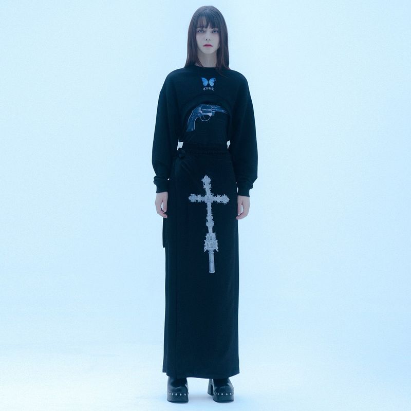 1 0 cross wrap skirt pants - BLACK