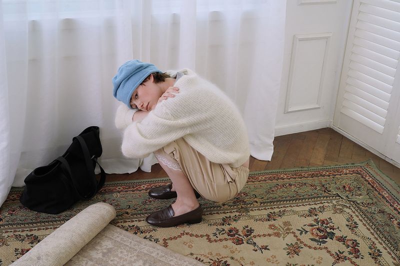 Soft shirring beanie_skyblue