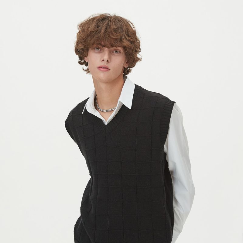 BLOCK LINK KNIT VEST_BLACK