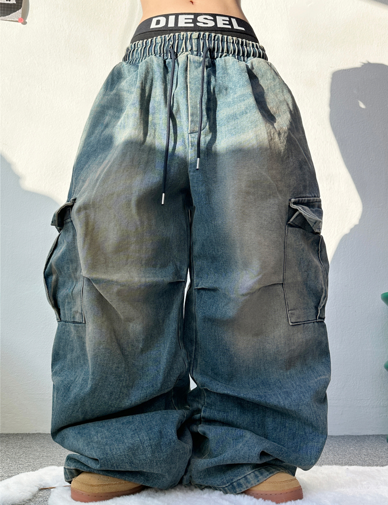 GRADATION PARACHUTE CARGO DENIM💙💚💛🩶🖤 - 4 COLORS
