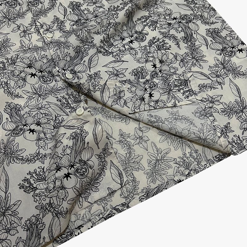 botanical drawing open collar shirt_ivory