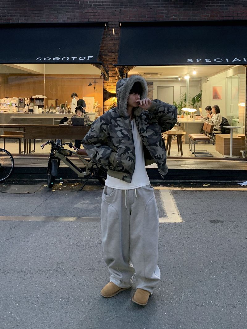 Jean Camo Raccoon Crop Puffer Jacket