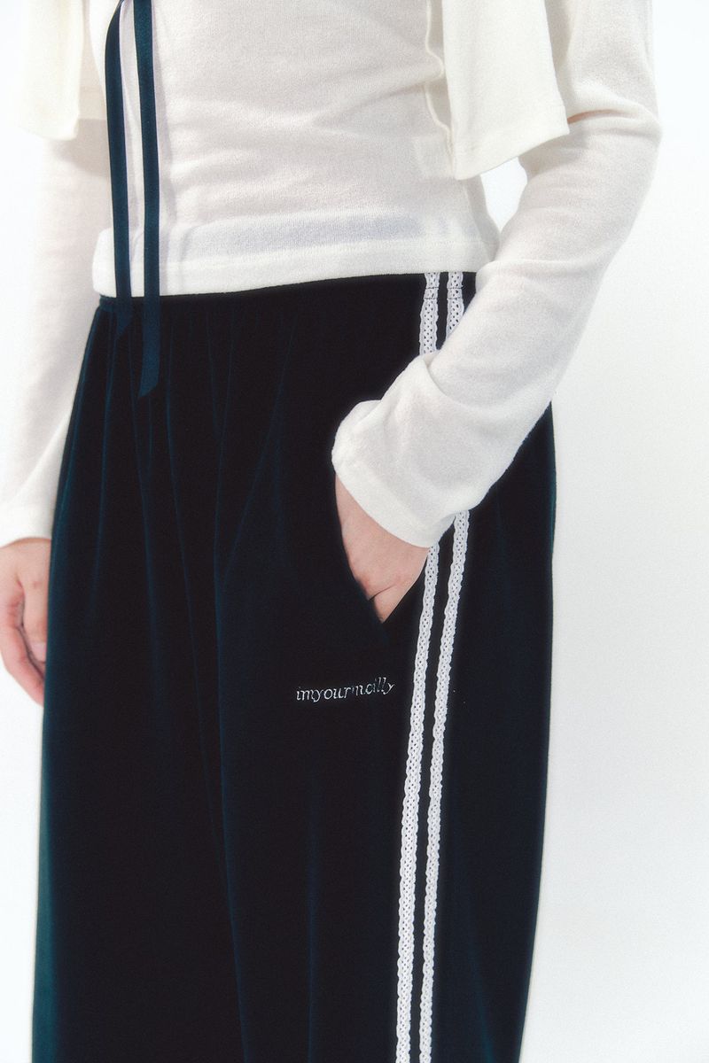 Velvet Lace Track Pants Black