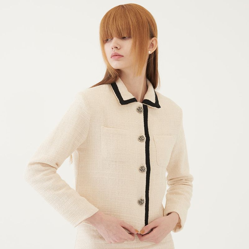 TMO BY 13MONTH（ティーエムオーバイサーティーンマンス）の「CROPPED TWEED JACKET (IVORY)（Jackets/Outerwear）」