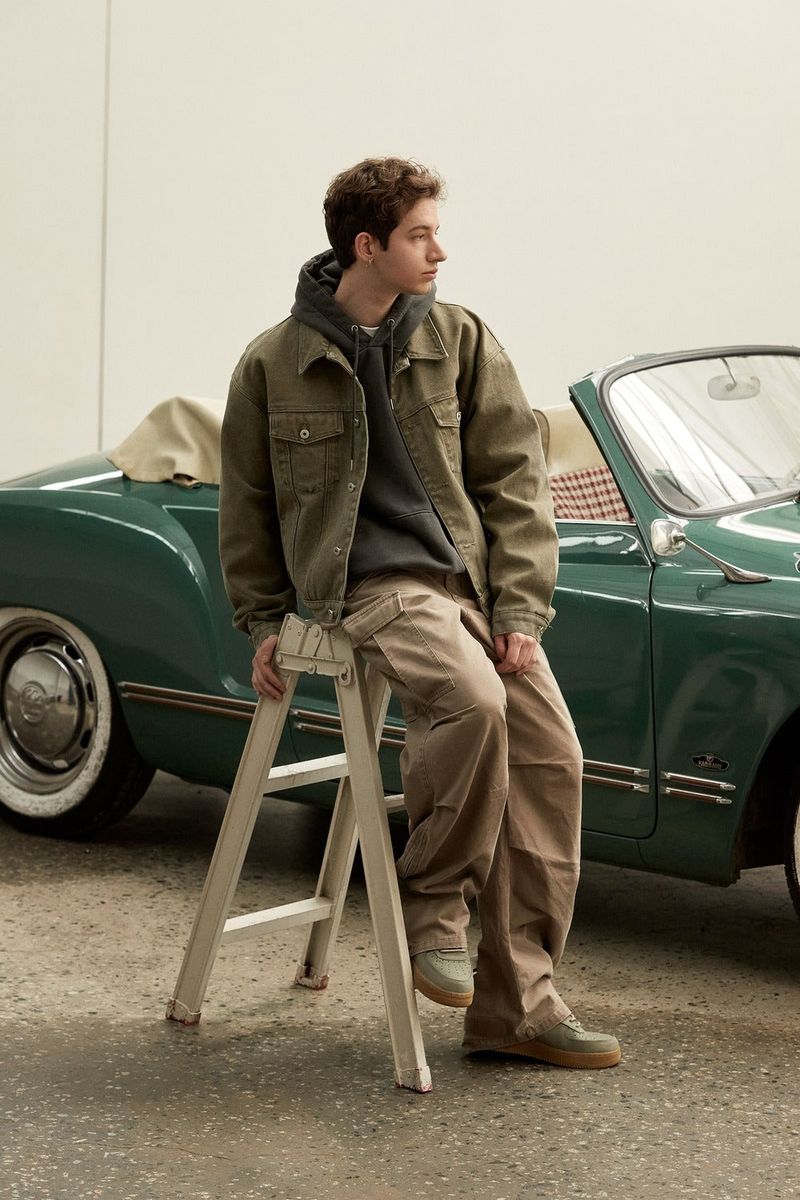 HEAVY COTTON TRUCKER JACKET - KHAKI BROWN
