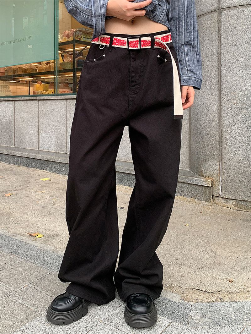 STUD FLAP COTTON JEANS