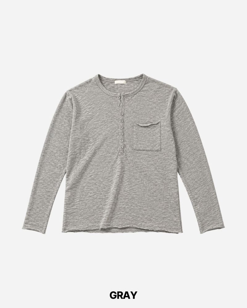 Pochi Slub Henely Neck Long Sleeve T