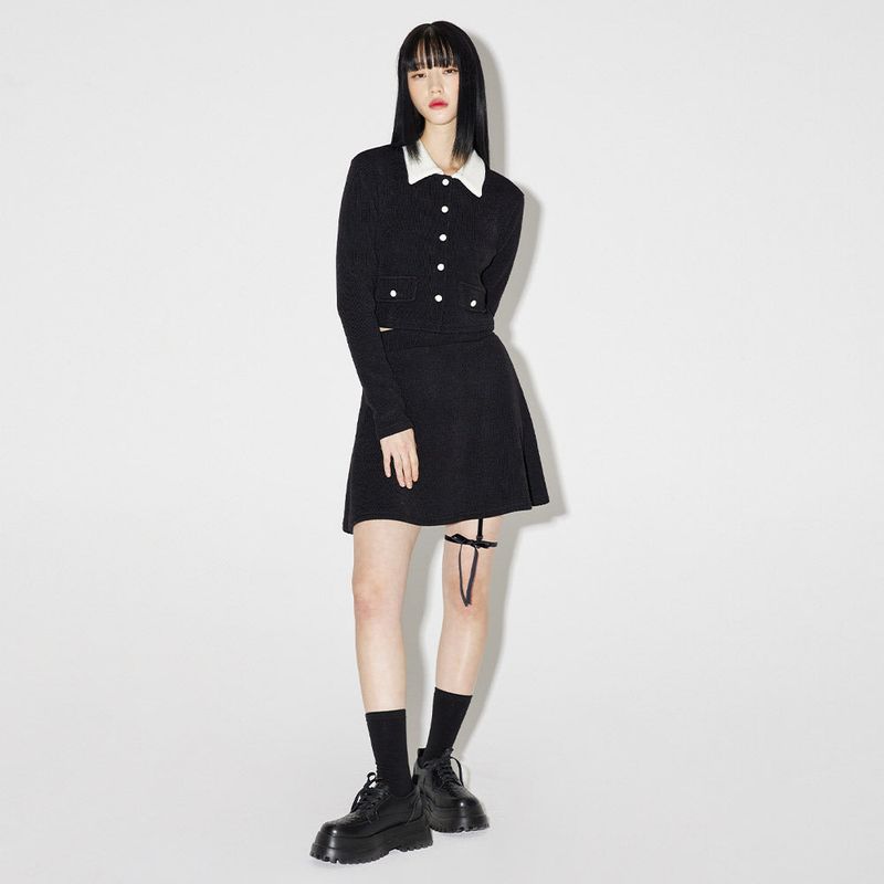 ヘイリーリボンニットスカート / Haley Ribbon Knit Skirt [BLACK]