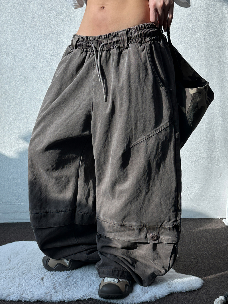 Low Button Pig Light Belted Wide Long Pants 3 Colors 