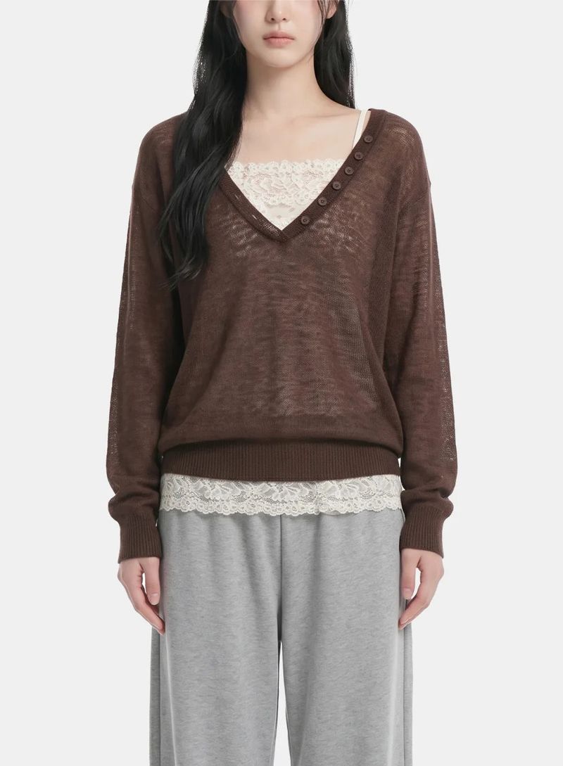 Claire Button V-Neck Loose Knit