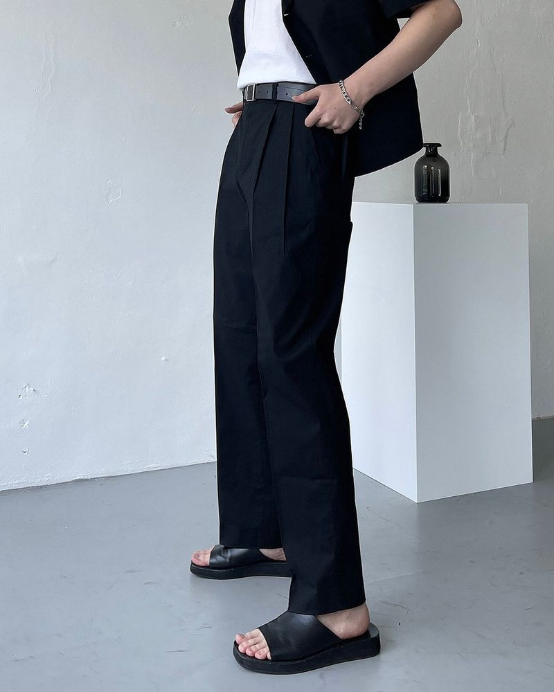 ECT linen two-tuck long pants slacks (2 colors)