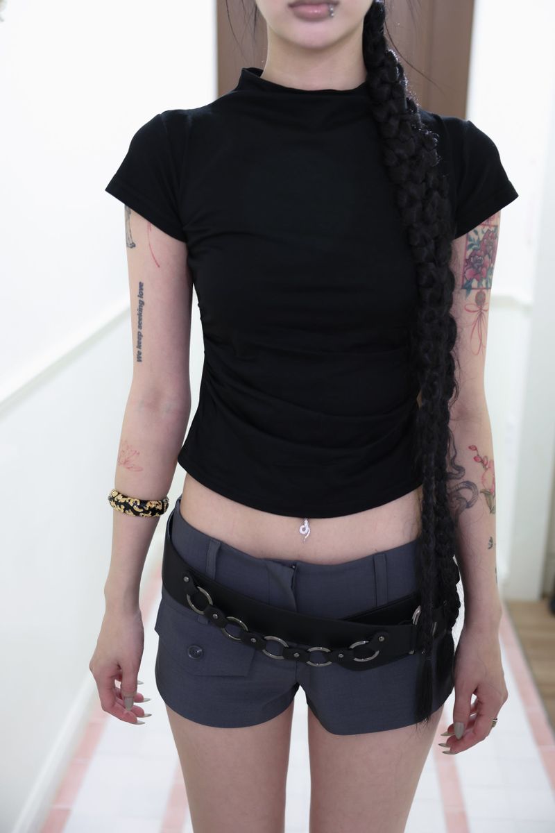Half neck shirring T (3color)