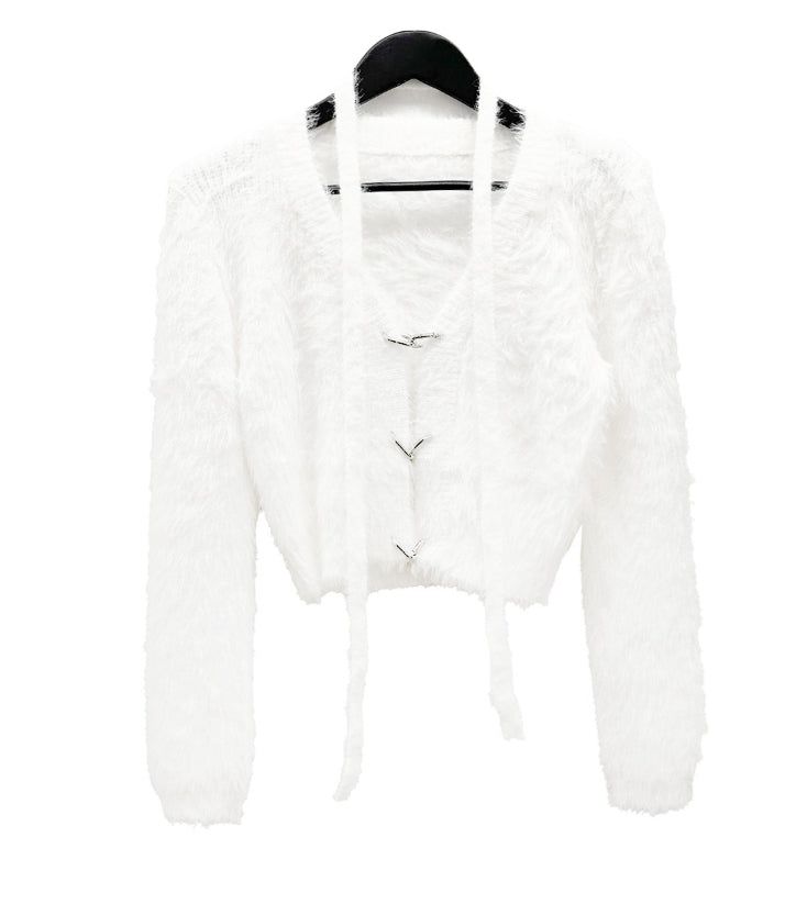 Linked Metal Ring Scarf Fur Cardigan