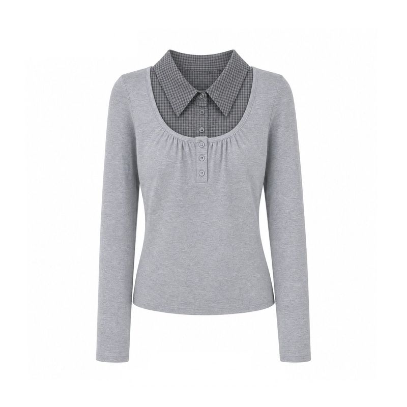 Tina Check Collar Layered Tee