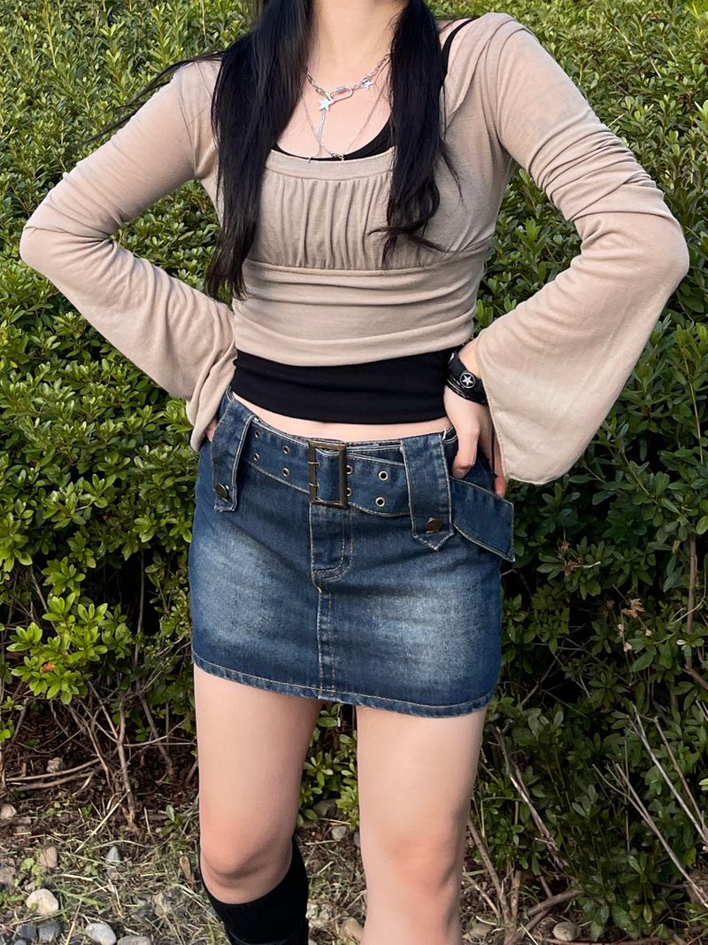 airy Off-Shoulder Shirring Long sleeve